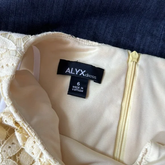 🍀2/10.00, Alyx dress yellow lace jewelry closure top denim zip down back ,excell - Picture 10 of 10